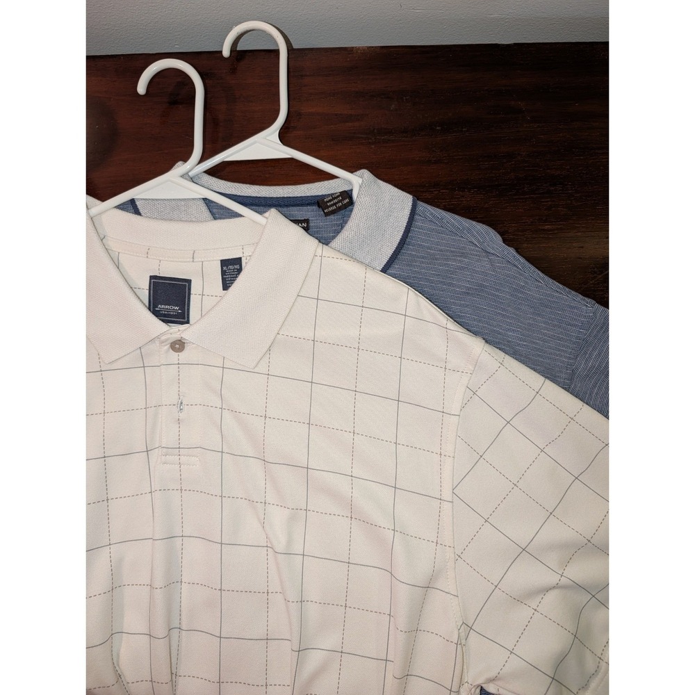Vintage Mens Polo Shirt Lot XL Cream and Blue Striped Grandpacore Preppy